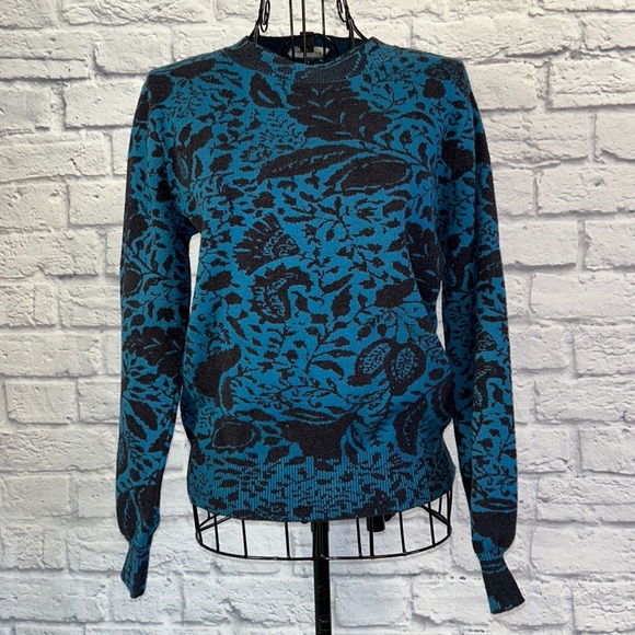 Ann Taylor Teal with Black Paisley print Sweater - Picture 3 of 6